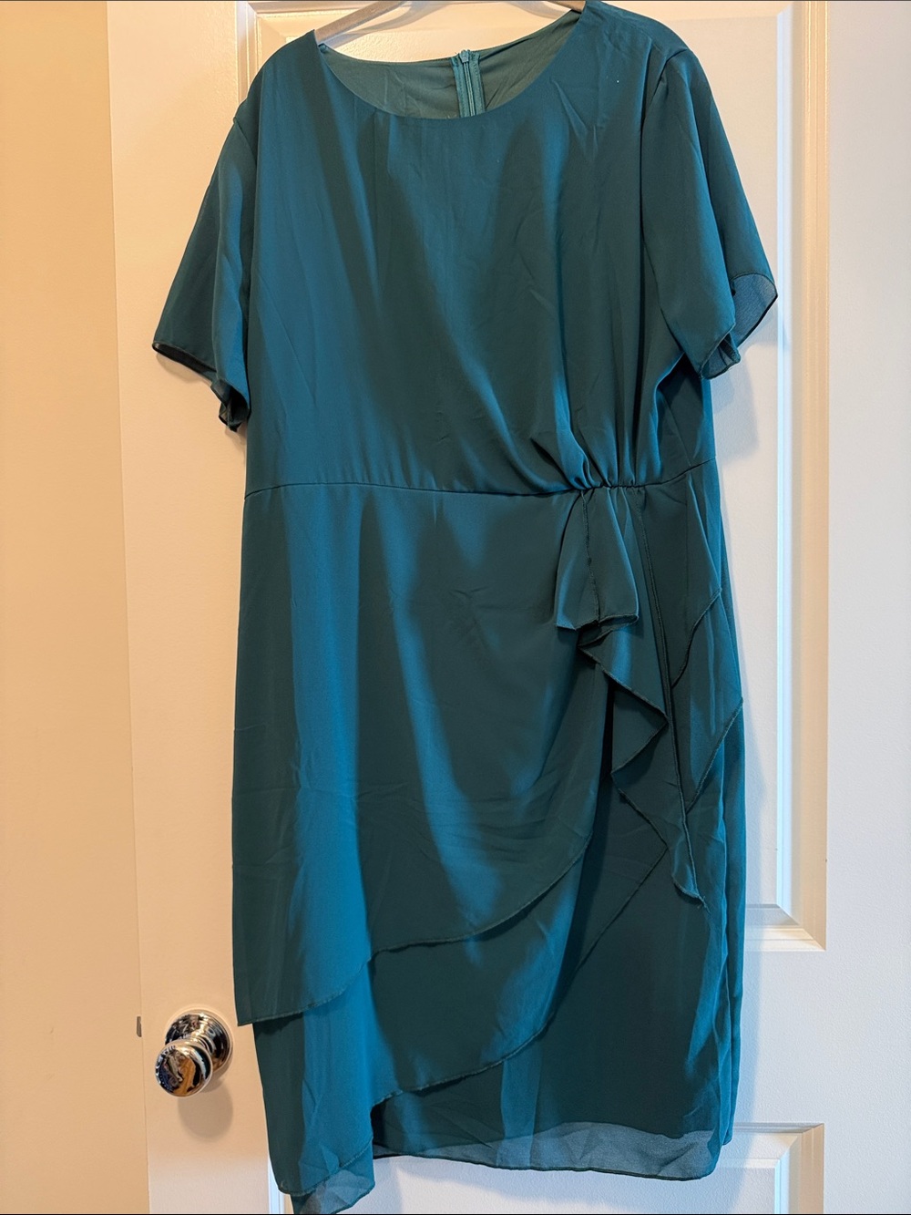 Teal Layered Chiffon short sleeve Tie-Waist Dress